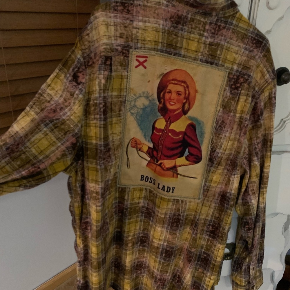 Upcycled flannel “Boss Lady”. XXL